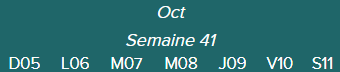 Oct.-Semaine 41-D05 · L06 · M07 · M08 · J09 · V10 · S11