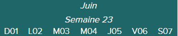 Juin-Semaine 23-D01 · L02 · M03 · M04 · J05 · V06 · S07|